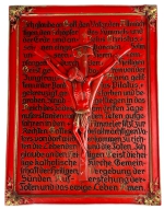 Wachsrelief "Glaubensbekenntnis", rot-gold, 220 x 290 mm